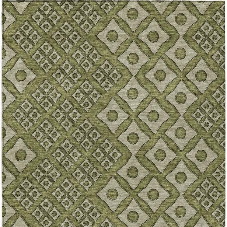 10' X 14' Olive Green And Gray Geometric Washable Indoor Outdoor Area Rug