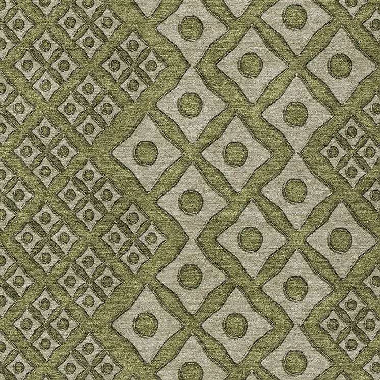 10' X 14' Olive Green And Gray Geometric Washable Indoor Outdoor Area Rug