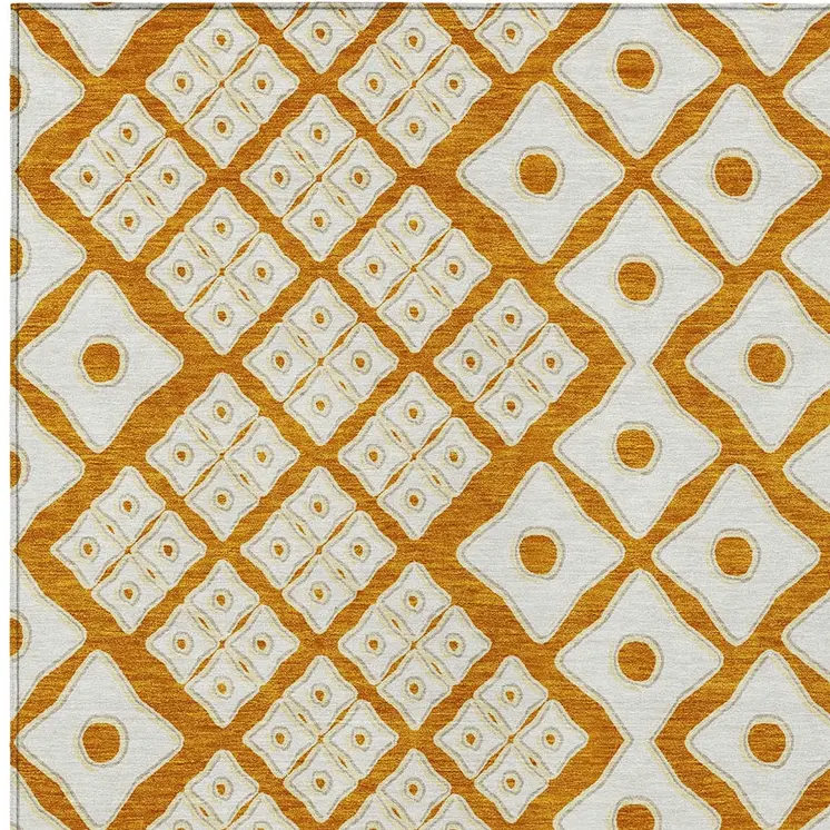 3' X 5' Orange And Ivory Geometric Washable Indoor Outdoor Area Rug
