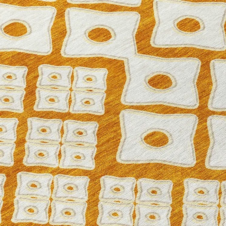 3' X 5' Orange And Ivory Geometric Washable Indoor Outdoor Area Rug