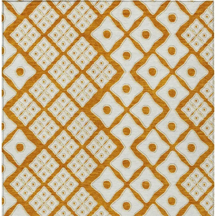 9' X 12' Orange And Ivory Geometric Washable Indoor Outdoor Area Rug