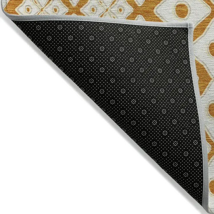 9' X 12' Orange And Ivory Geometric Washable Indoor Outdoor Area Rug