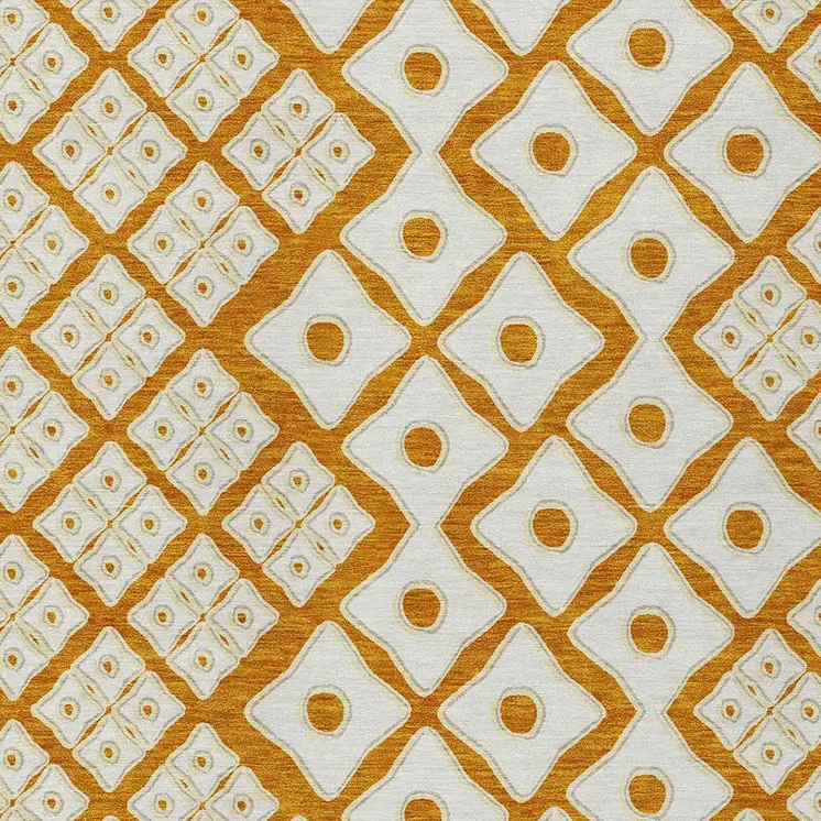 9' X 12' Orange And Ivory Geometric Washable Indoor Outdoor Area Rug