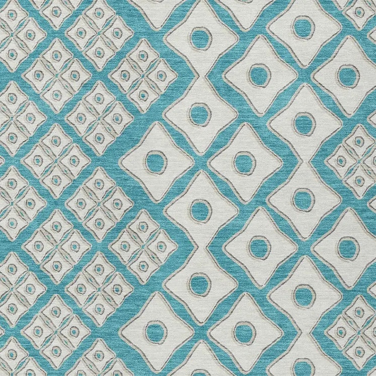 10' X 14' Teal Blue And Ivory Geometric Washable Indoor Outdoor Area Rug