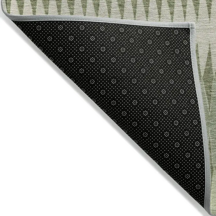 3' X 5' Artichoke Green And Light Green Striped Washable Indoor Outdoor Area Rug