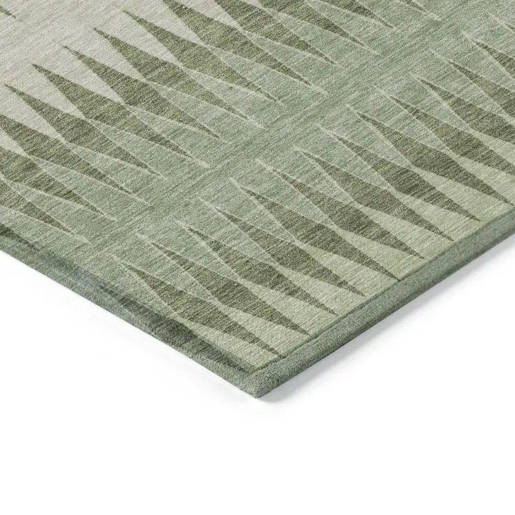 3' X 5' Artichoke Green And Light Green Striped Washable Indoor Outdoor Area Rug