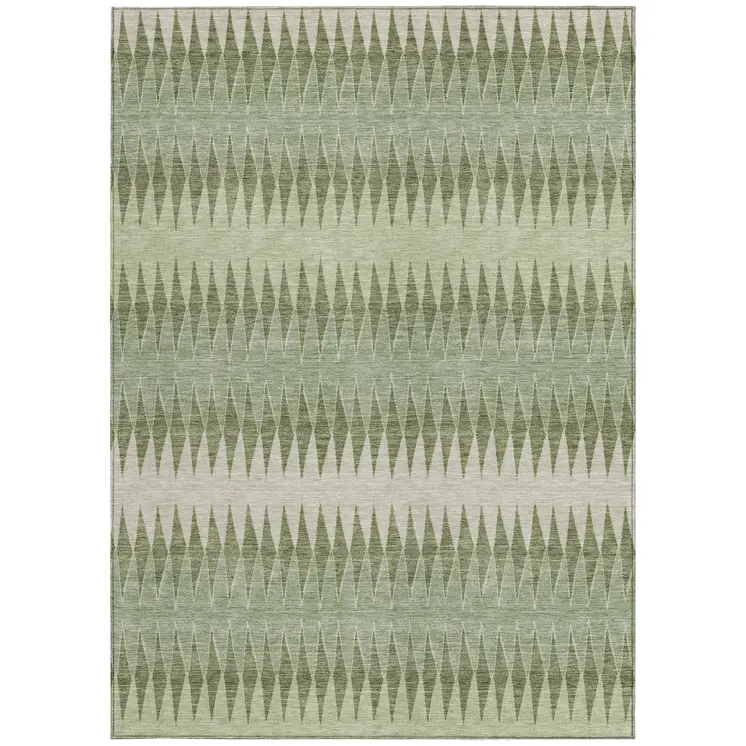 3' X 5' Artichoke Green And Light Green Striped Washable Indoor Outdoor Area Rug