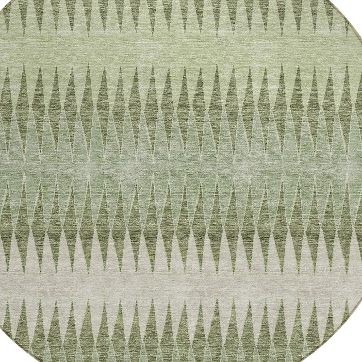 8' Artichoke Green And Light Green Round Striped Washable Indoor Outdoor Area Rug