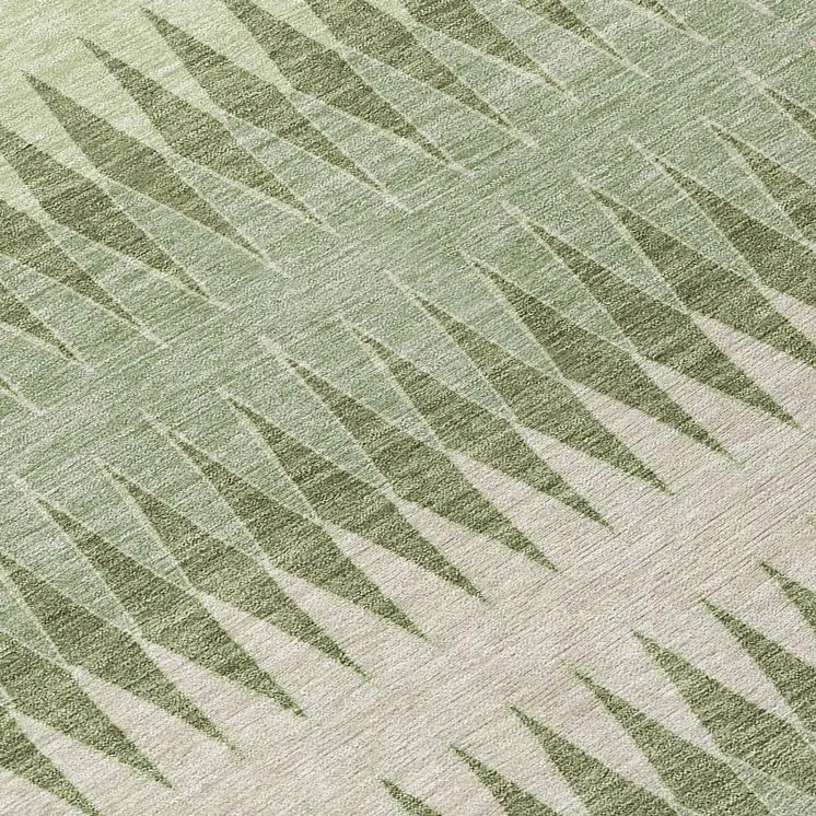 8' Artichoke Green And Light Green Round Striped Washable Indoor Outdoor Area Rug