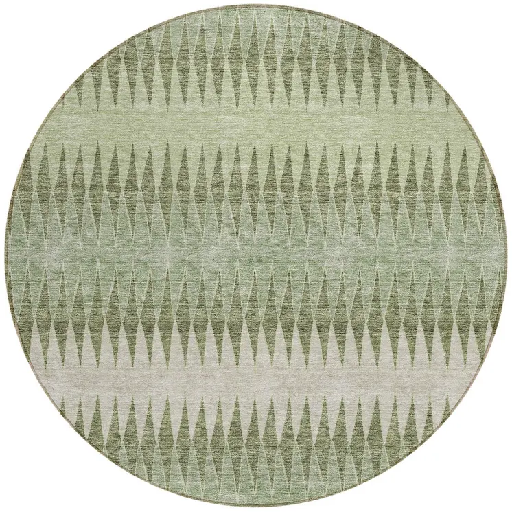 8' Artichoke Green And Light Green Round Striped Washable Indoor Outdoor Area Rug