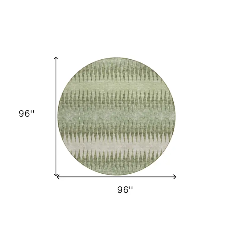 8' Artichoke Green And Light Green Round Striped Washable Indoor Outdoor Area Rug