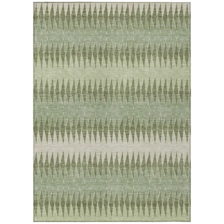 8' X 10' Artichoke Green And Light Green Striped Washable Indoor Outdoor Area Rug