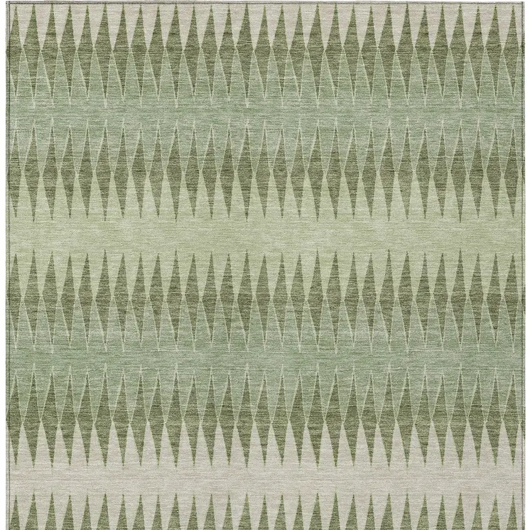 10' X 14' Artichoke Green And Light Green Striped Washable Indoor Outdoor Area Rug