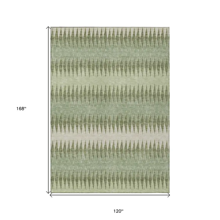 10' X 14' Artichoke Green And Light Green Striped Washable Indoor Outdoor Area Rug