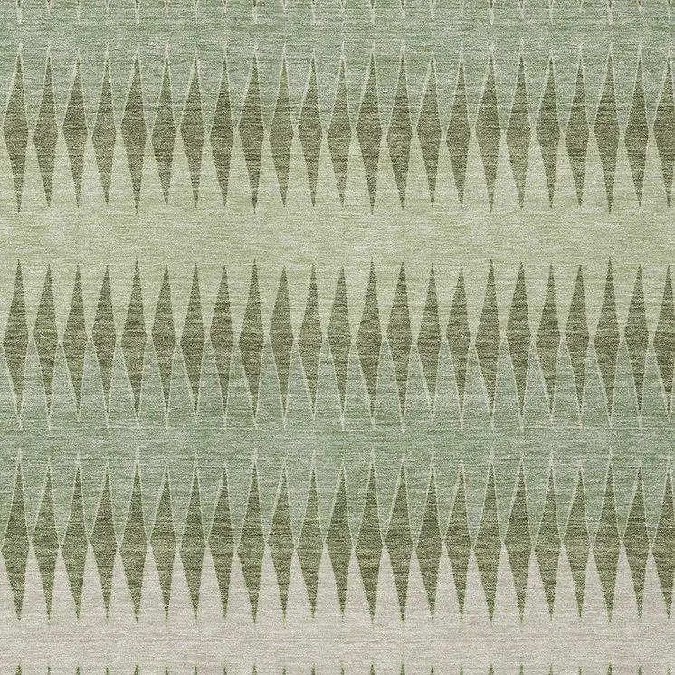 10' X 14' Artichoke Green And Light Green Striped Washable Indoor Outdoor Area Rug