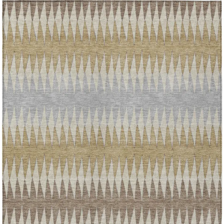 3' X 5' Beige Gray And Brown Striped Washable Indoor Outdoor Area Rug