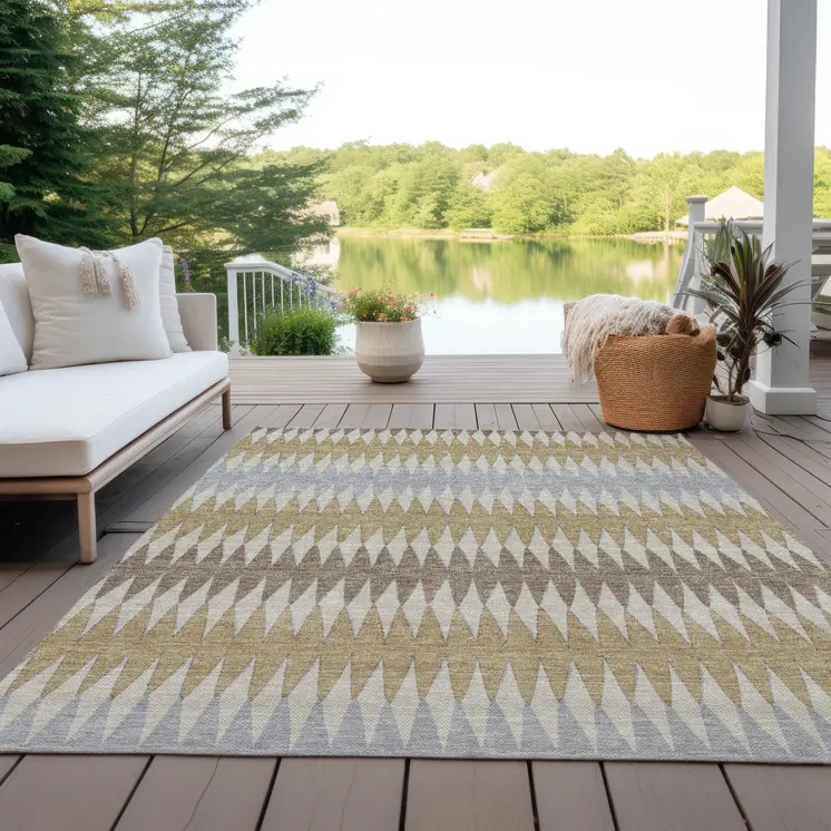 3' X 5' Beige Gray And Brown Striped Washable Indoor Outdoor Area Rug