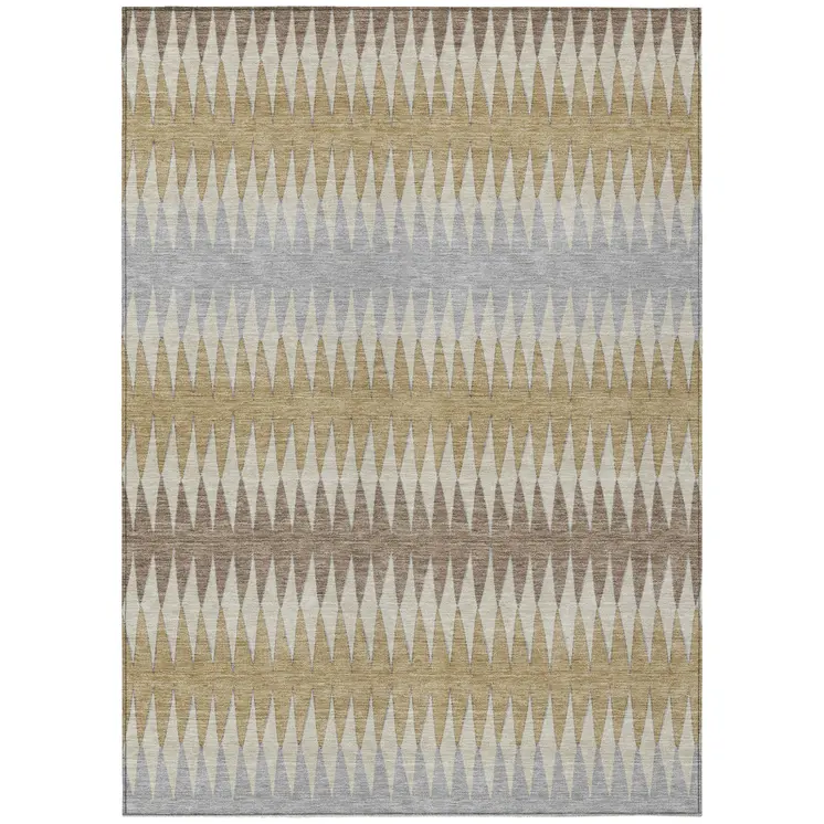 3' X 5' Beige Gray And Brown Striped Washable Indoor Outdoor Area Rug