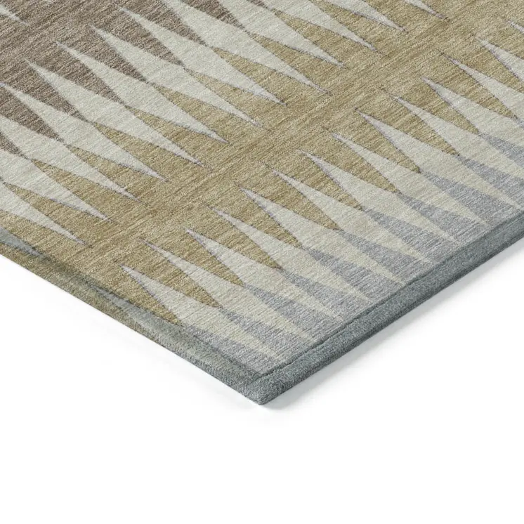 3' X 5' Beige Gray And Brown Striped Washable Indoor Outdoor Area Rug