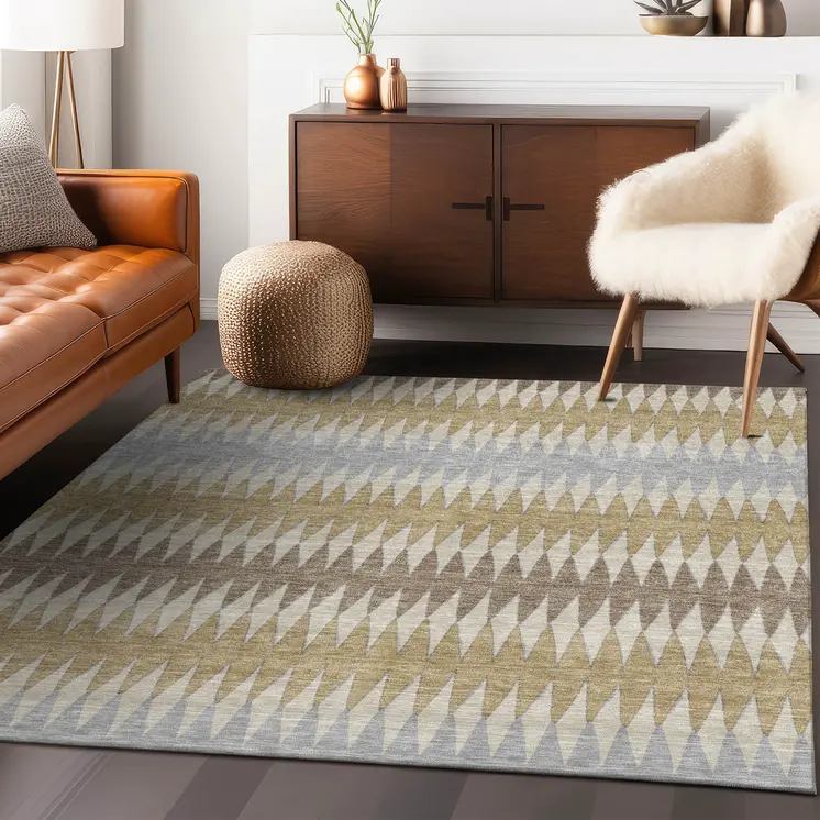3' X 5' Beige Gray And Brown Striped Washable Indoor Outdoor Area Rug