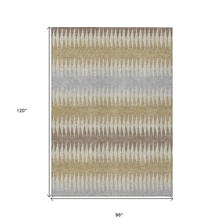 8' X 10' Beige Gray And Brown Striped Washable Indoor Outdoor Area Rug