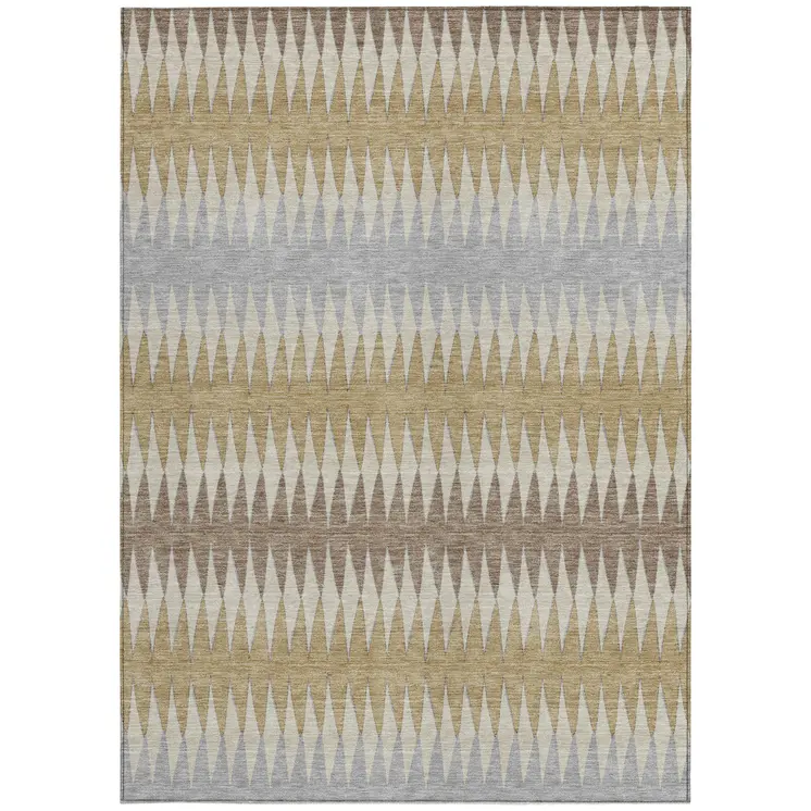8' X 10' Beige Gray And Brown Striped Washable Indoor Outdoor Area Rug