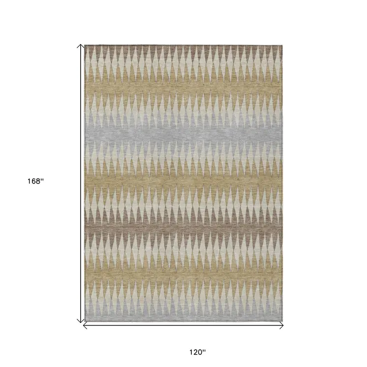 10' X 14' Beige Gray And Brown Striped Washable Indoor Outdoor Area Rug