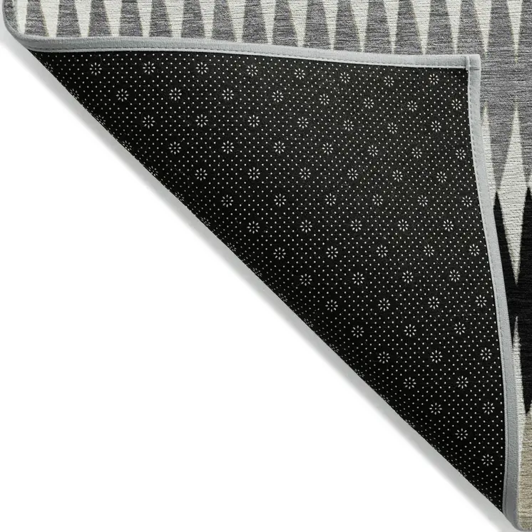 3' X 5' Black Gray And Beige Striped Washable Indoor Outdoor Area Rug