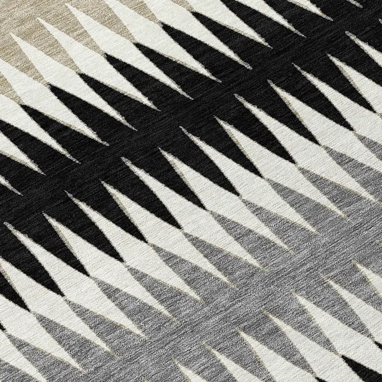 8' Black Gray And Beige Round Striped Washable Indoor Outdoor Area Rug