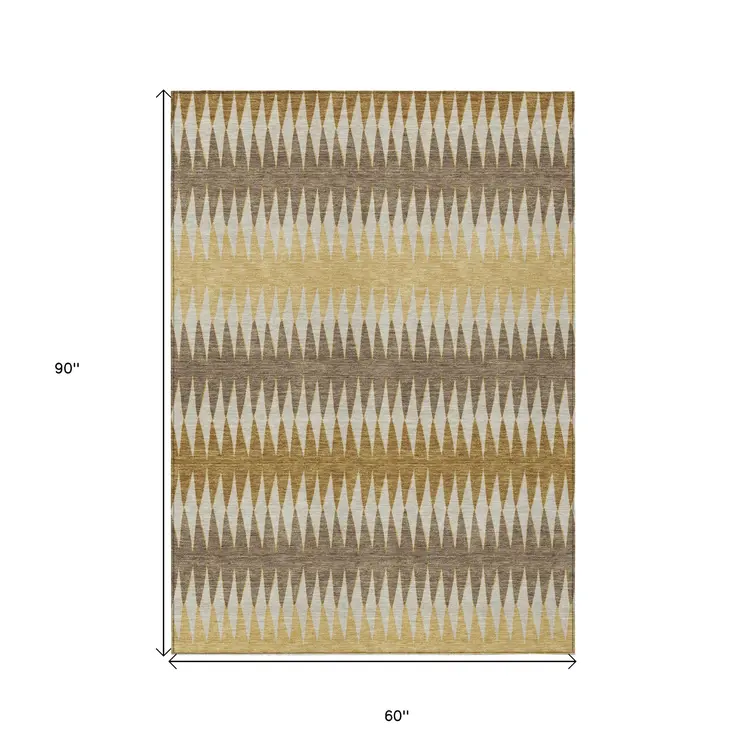 5' X 8' Chocolate And Ivory Striped Washable Indoor Outdoor Area Rug