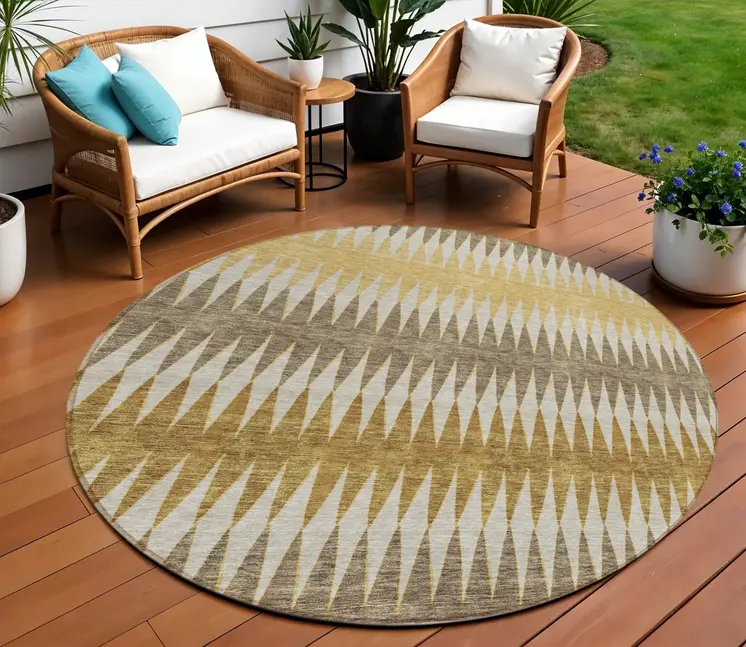 8' Chocolate And Ivory Round Striped Washable Indoor Outdoor Area Rug