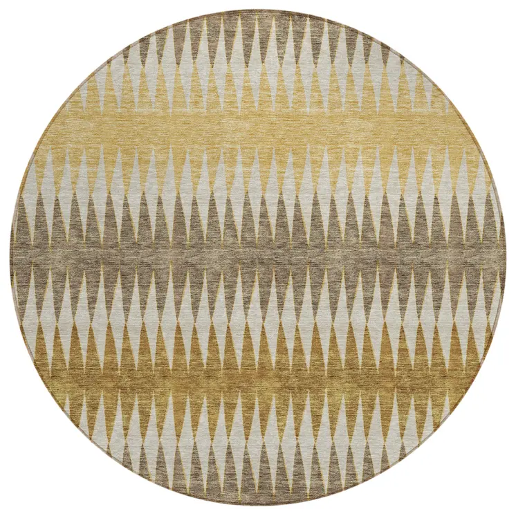 8' Chocolate And Ivory Round Striped Washable Indoor Outdoor Area Rug