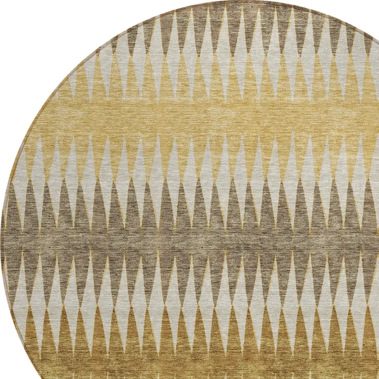 8' Chocolate And Ivory Round Striped Washable Indoor Outdoor Area Rug
