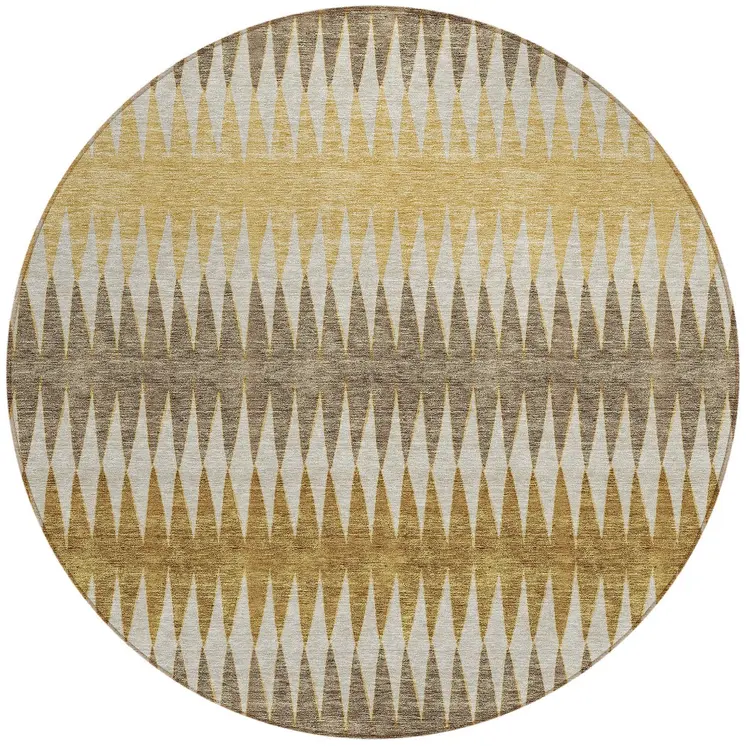 8' Chocolate And Ivory Round Striped Washable Indoor Outdoor Area Rug