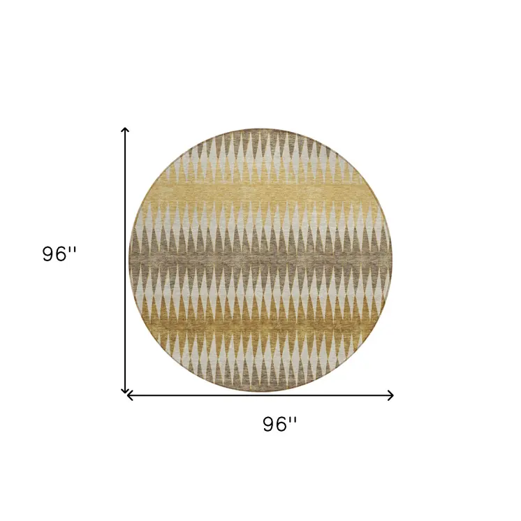 8' Chocolate And Ivory Round Striped Washable Indoor Outdoor Area Rug