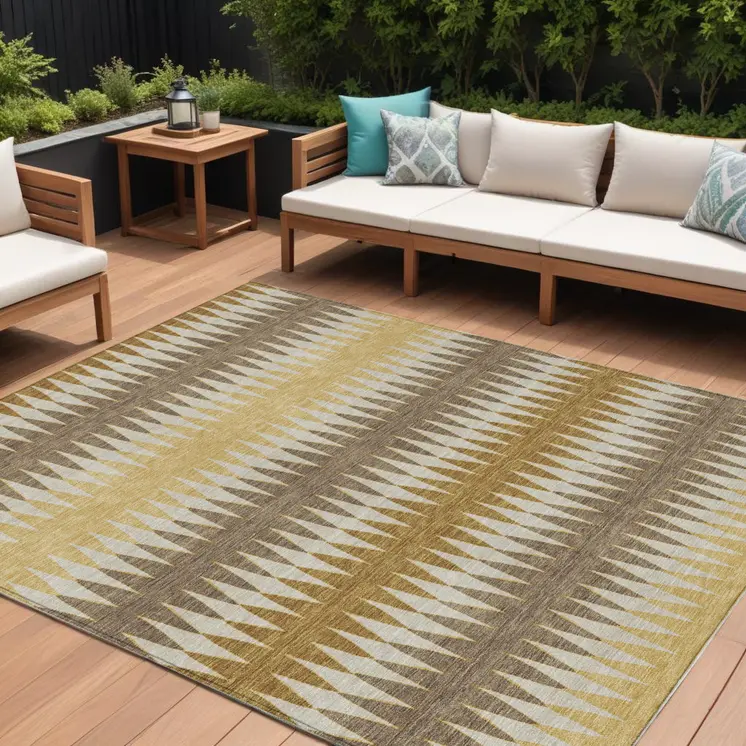 8' X 10' Chocolate And Ivory Striped Washable Indoor Outdoor Area Rug