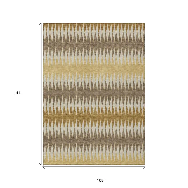 9' X 12' Chocolate And Ivory Striped Washable Indoor Outdoor Area Rug