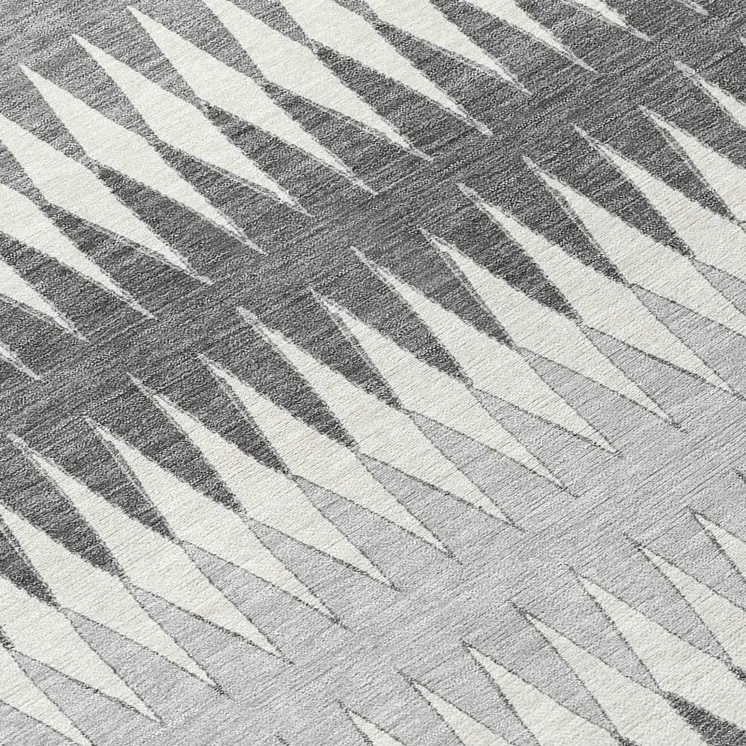 8' Gray And Ivory Round Striped Washable Indoor Outdoor Area Rug