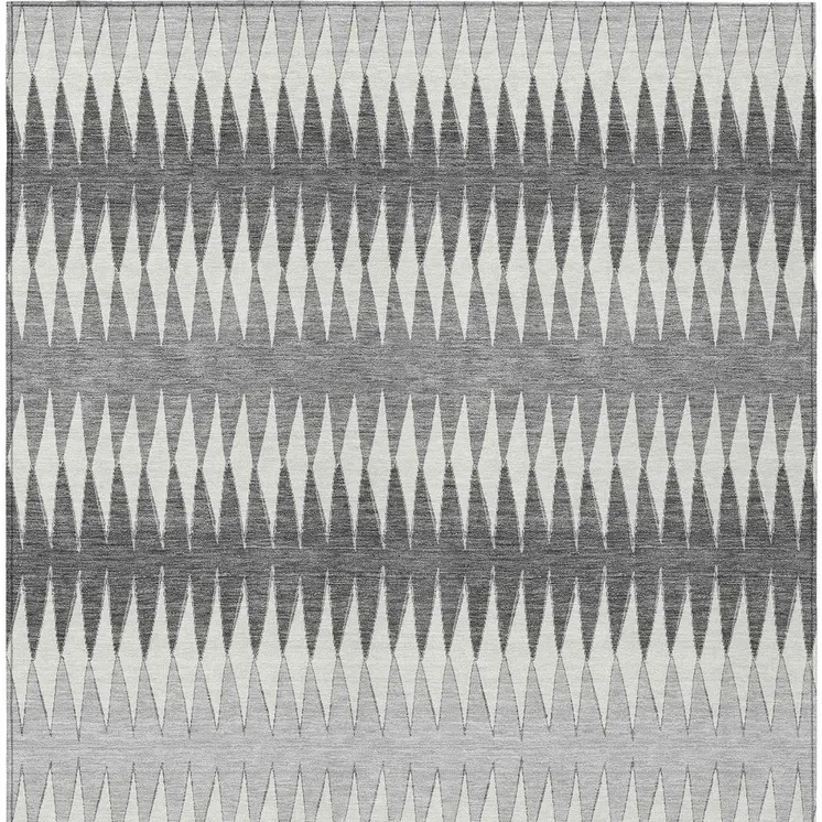8' X 10' Gray And Ivory Striped Washable Indoor Outdoor Area Rug