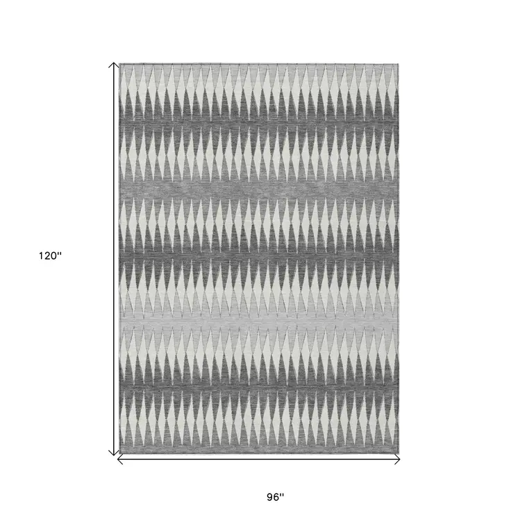8' X 10' Gray And Ivory Striped Washable Indoor Outdoor Area Rug