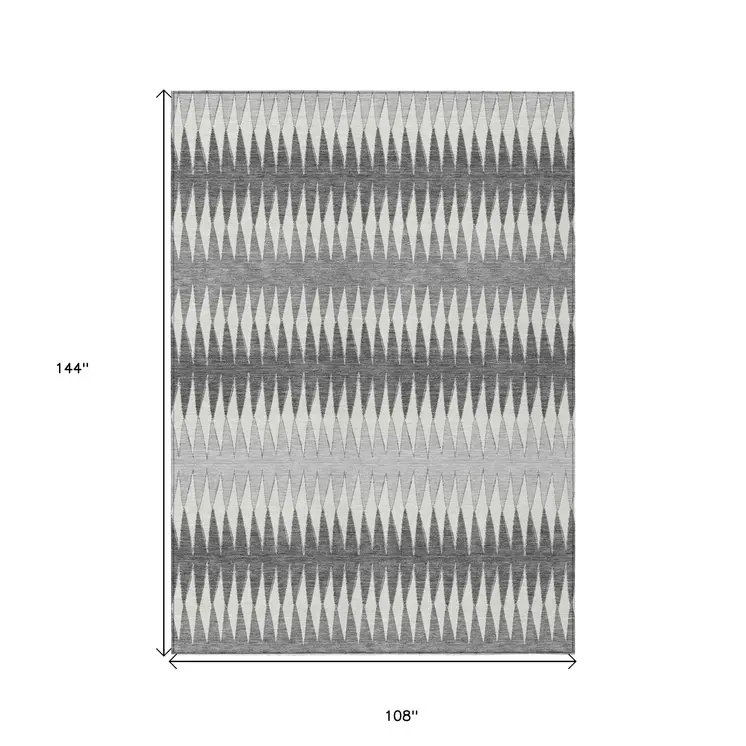 9' X 12' Gray And Ivory Striped Washable Indoor Outdoor Area Rug