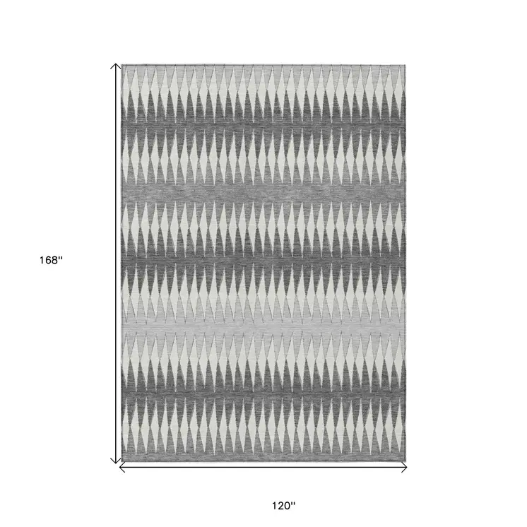 10' X 14' Gray And Ivory Striped Washable Indoor Outdoor Area Rug