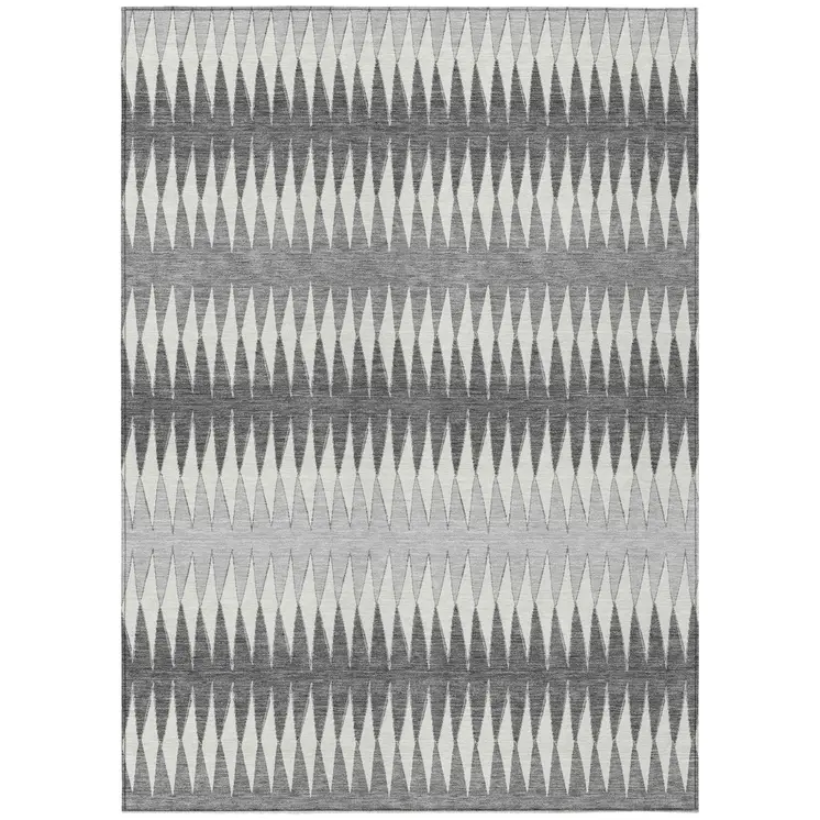 10' X 14' Gray And Ivory Striped Washable Indoor Outdoor Area Rug