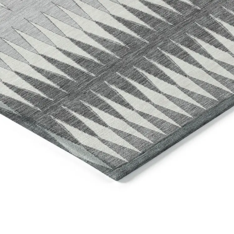 10' X 14' Gray And Ivory Striped Washable Indoor Outdoor Area Rug