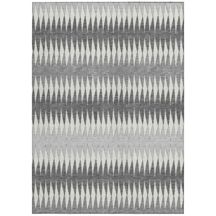 10' X 14' Gray And Ivory Striped Washable Indoor Outdoor Area Rug