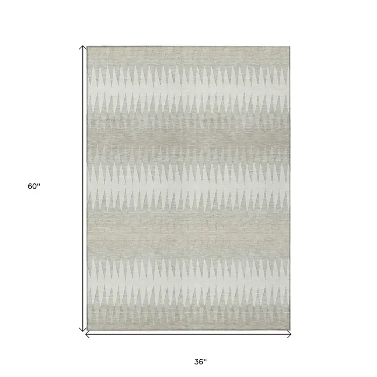 3' X 5' Ivory And Gray Striped Washable Indoor Outdoor Area Rug