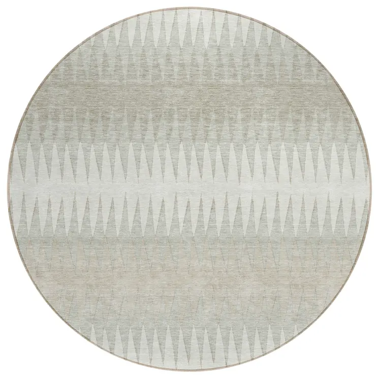 8' Ivory And Gray Round Striped Washable Indoor Outdoor Area Rug