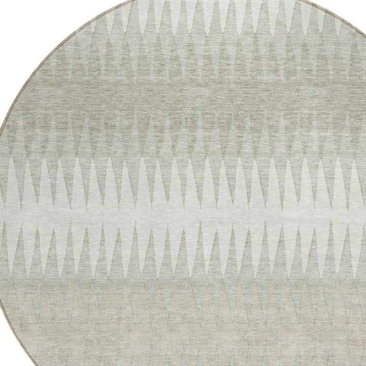 8' Ivory And Gray Round Striped Washable Indoor Outdoor Area Rug