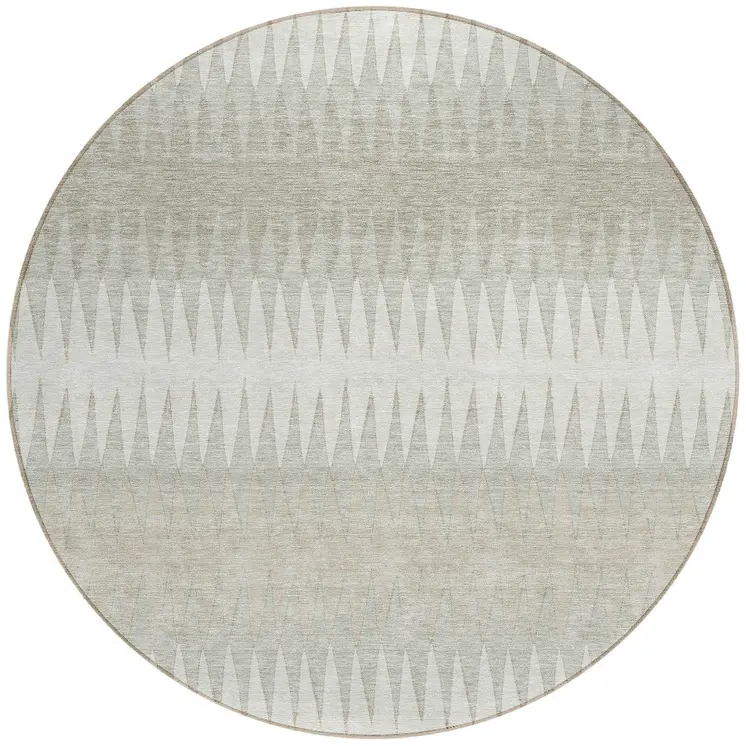 8' Ivory And Gray Round Striped Washable Indoor Outdoor Area Rug