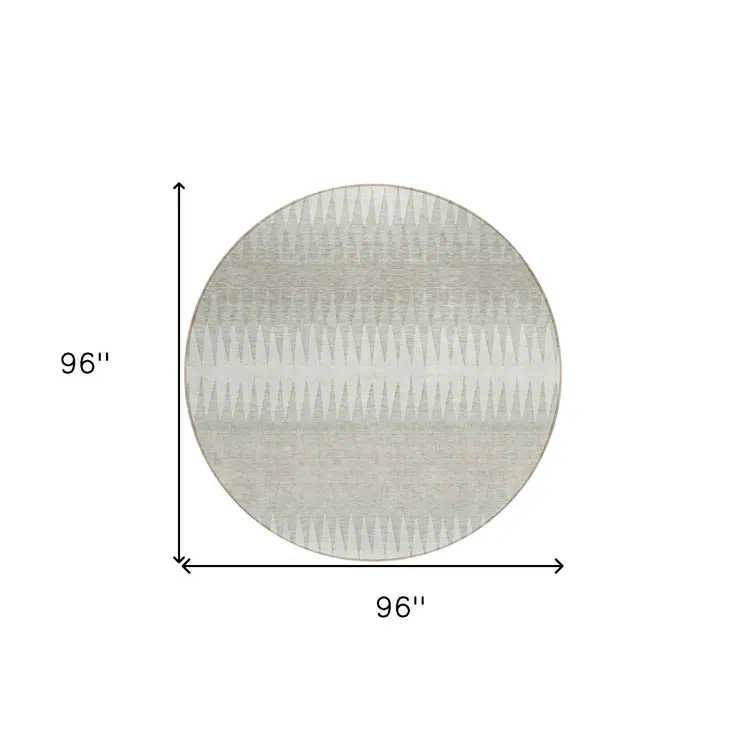 8' Ivory And Gray Round Striped Washable Indoor Outdoor Area Rug